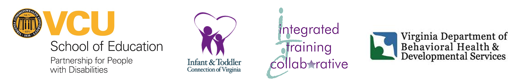 VCUE Logo, ITC Log, Infant Toddler Connection of Virginia Logo and Virginia Department of Behavioral Health and Developmental Services